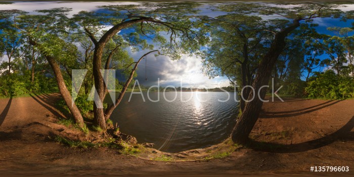 Picture of Full 360 degree equirectangula panorama forest lake at sunset